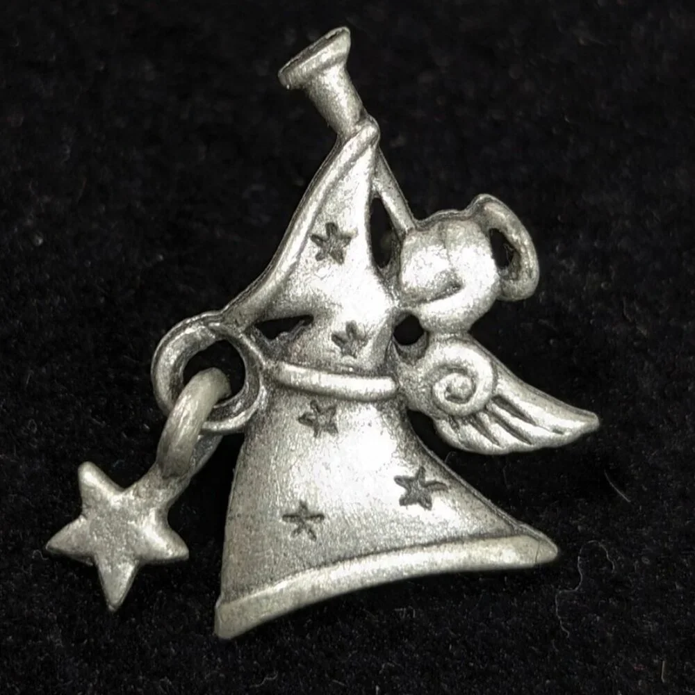 Vintage JJ Jonette Silver Tone Christmas Angel Star Charm‎ Small Pin Brooch